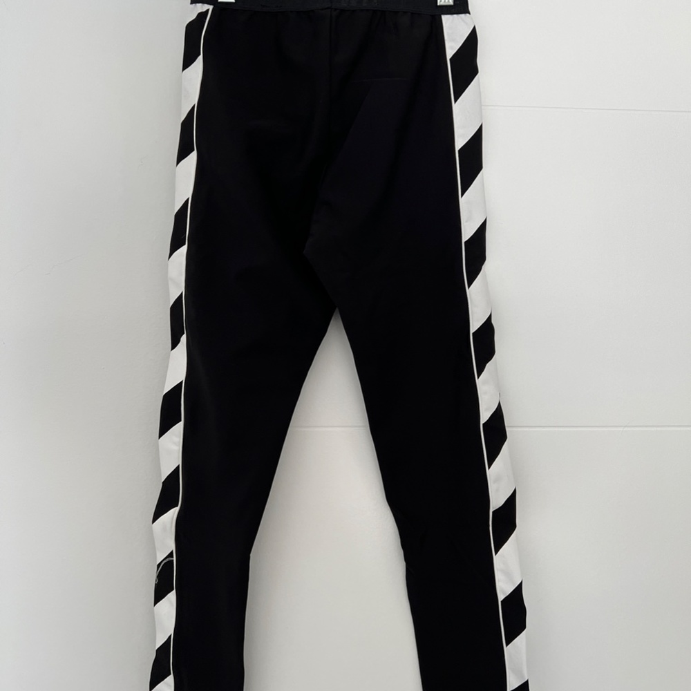 Off-White Black Athletic Leggings B&W Racing Trim Athleisure Pants Sz Small - Picture 3 of 5